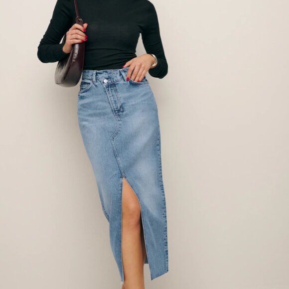 Reformation Nila Long Denim Skirt NWOT Size 27 - Picture 1 of 8